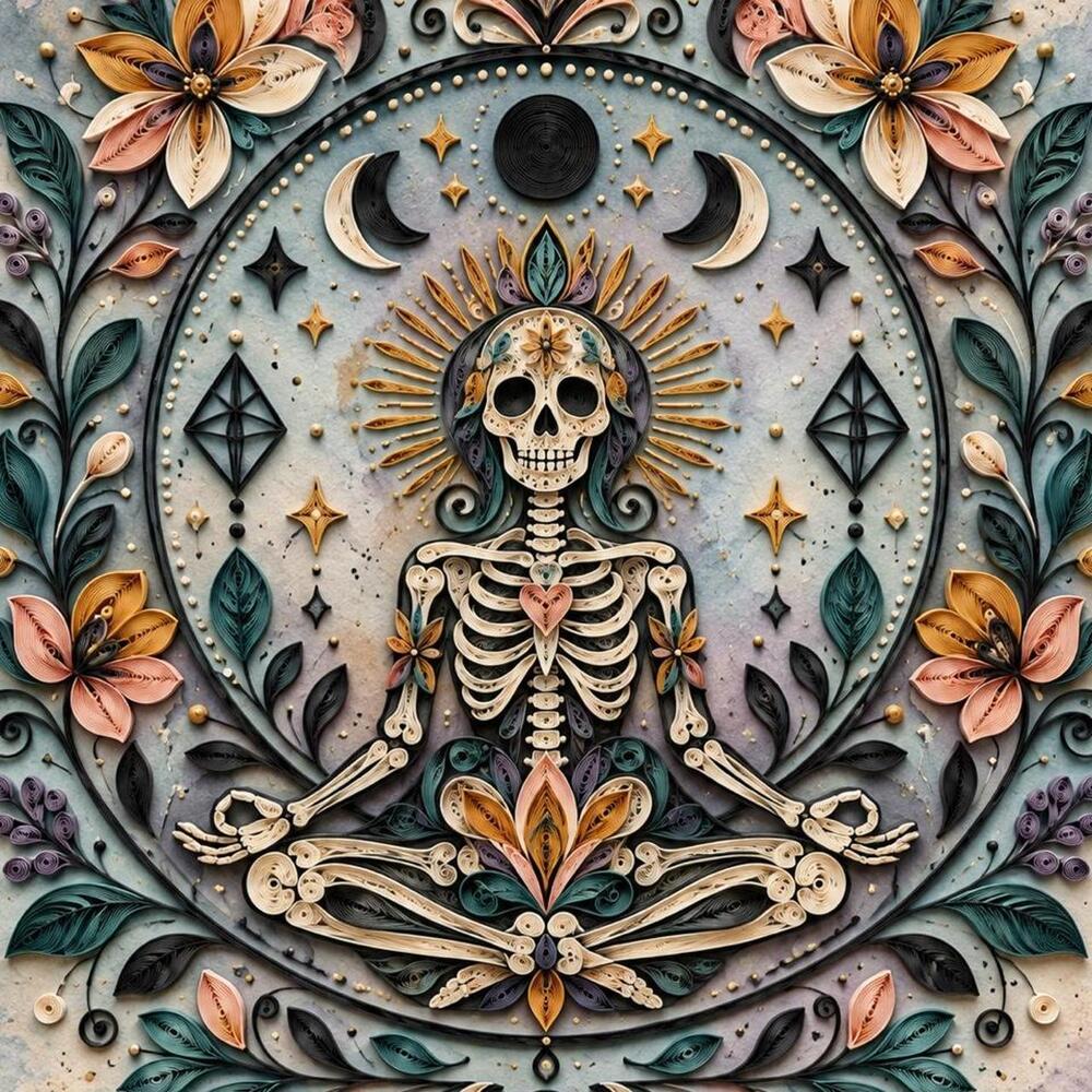 8x8 Framed Meditating Skeleton Celestial Art Print